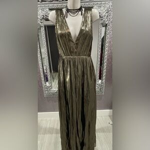 Alice + Olivia Issa Pleated Silk Lame Evening Gown